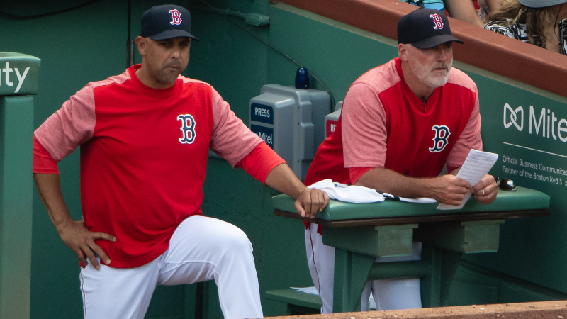 Boston Red Sox manager Alex Cora (left) and pitching coach Dana LeVangie