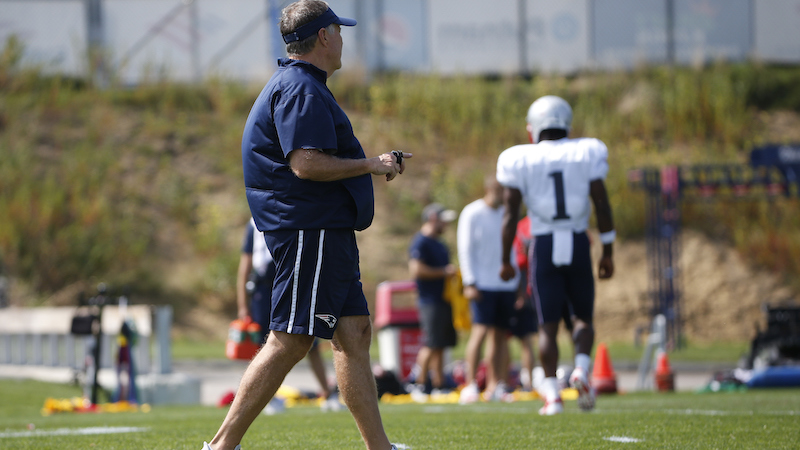 Patriots head coach Bill Belichick, wide receiver Antonio Brown