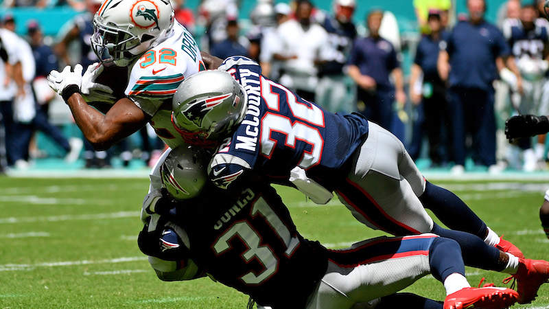 Patriots defensive backs Devin McCourty, Jonathan Jones