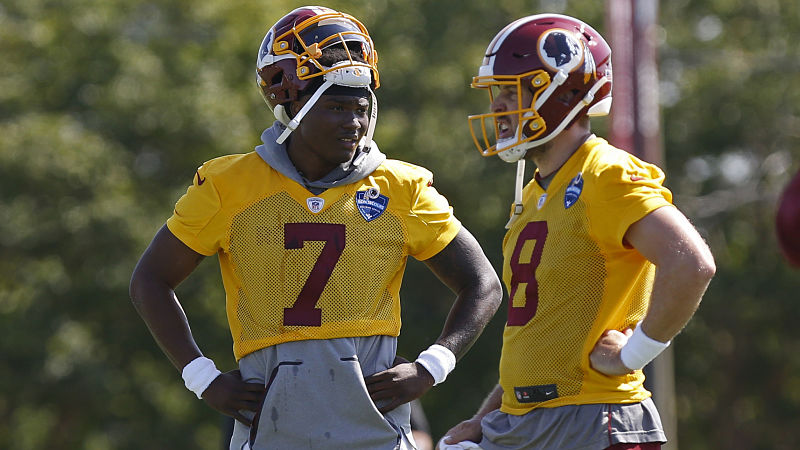 Washington Redskins quarterbacks Dwayne Haskins Jr., Case Keenum