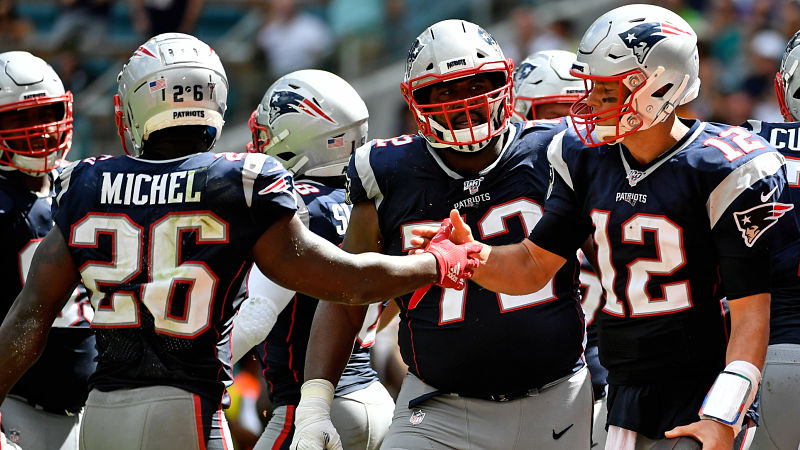 New England Patriots running back Sony Michel and quarterback Tom Brady