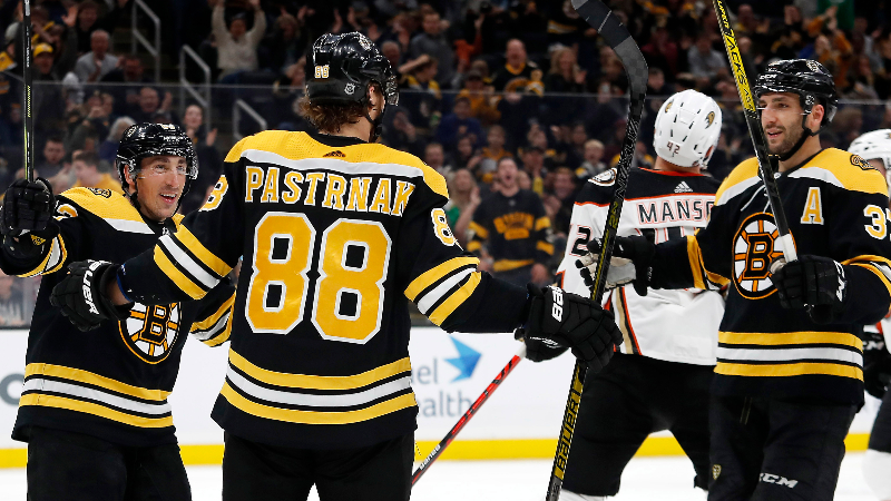 Boston Bruins' Brad Marchand, David Pastrnak And Patrice Bergeron