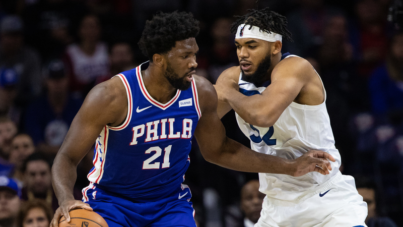 Philadelphia 76ers Center Joel Embiid And Minnesota Timberwolves Center Karl-Anthony Towns