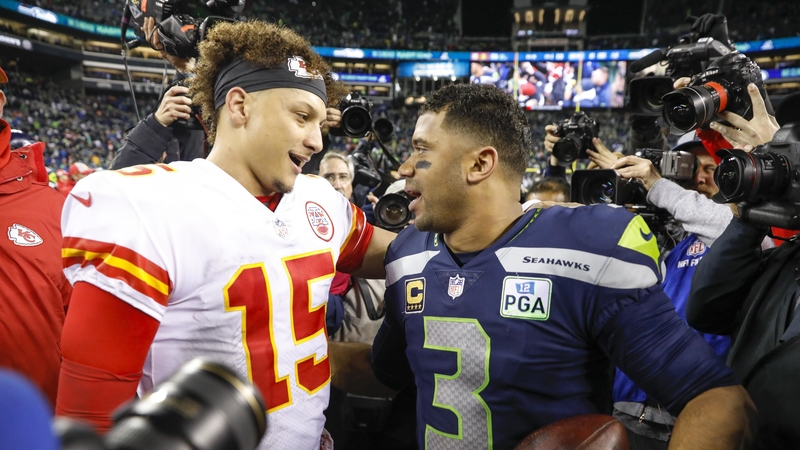 Kansas City Chiefs Quarterback Patrick Mahomes And Seattle Seahawks Quarterback Russell Wilson