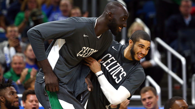 Boston Celtics forward Jayson Tatum and center Tacko Fall