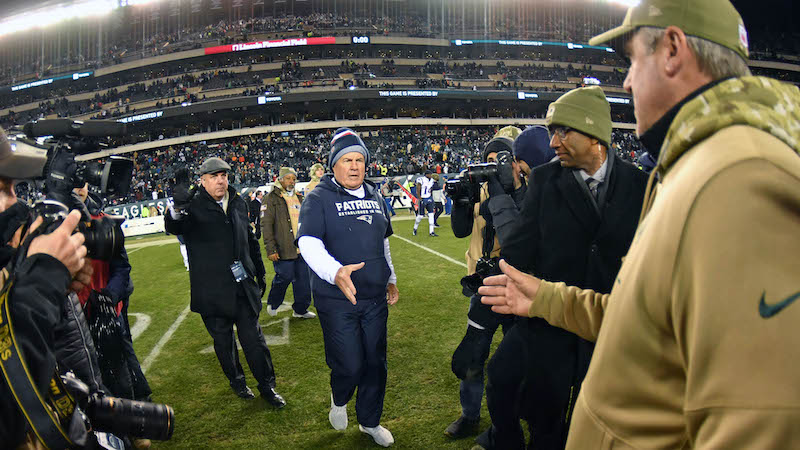 Patriots head coach Bill Belichick, Eagles head coach Doug Pederson