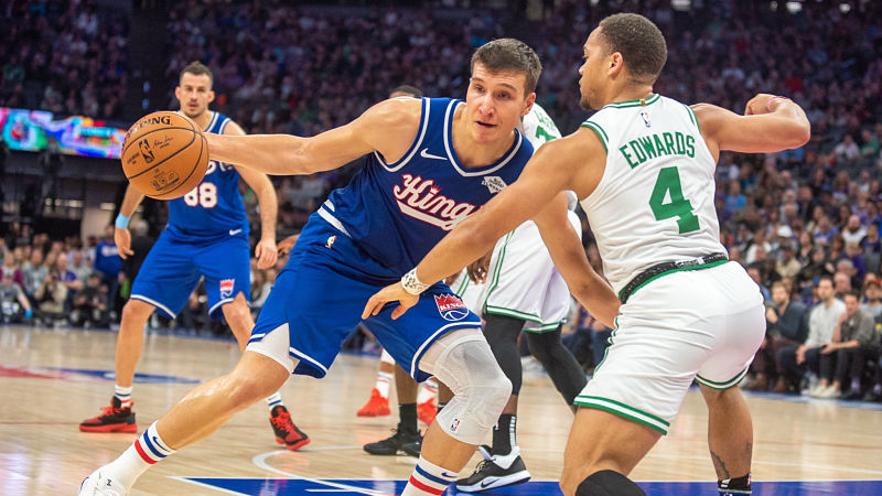 Sacramento Kings guard Bogdan Bogdanovic and Boston Celtics guard Carsen Edwards