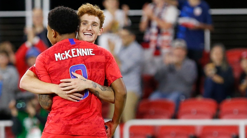 United States midfielder Weston Mckennie (8) and forward Josh Sargent (19)