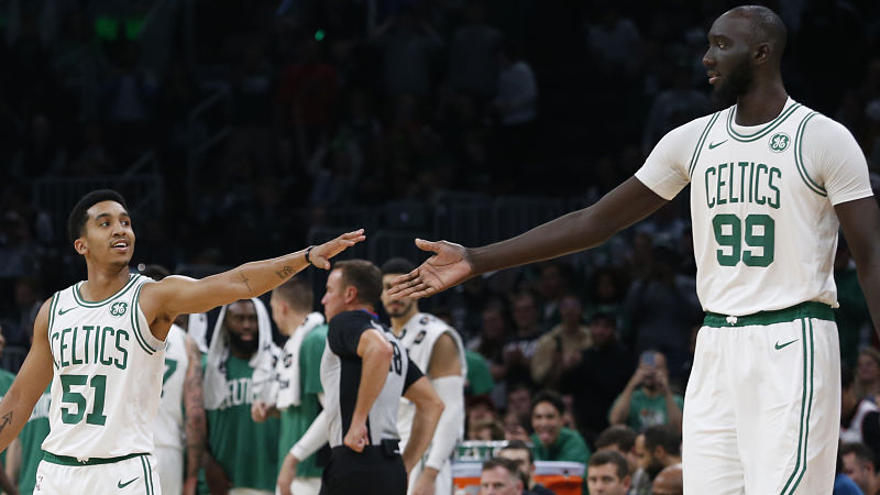 Boston Celtics center Tacko Fall and guard Tremont Waters