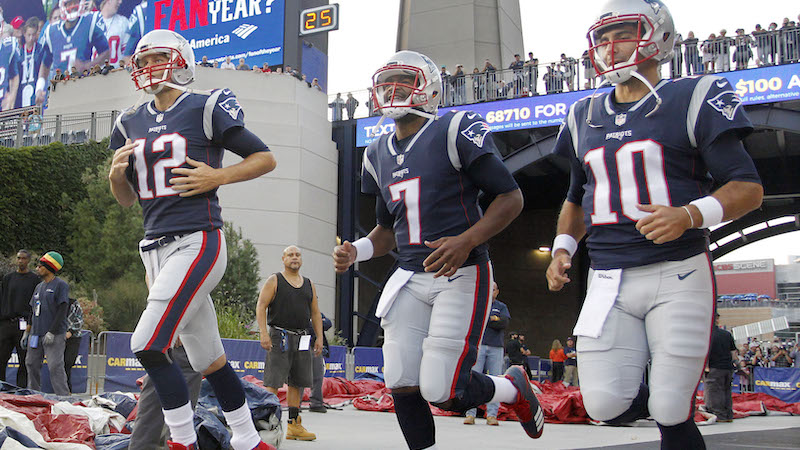 Patriots quarterbacks Tom Brady, Jacoby Brissett, Jimmy Garoppolo