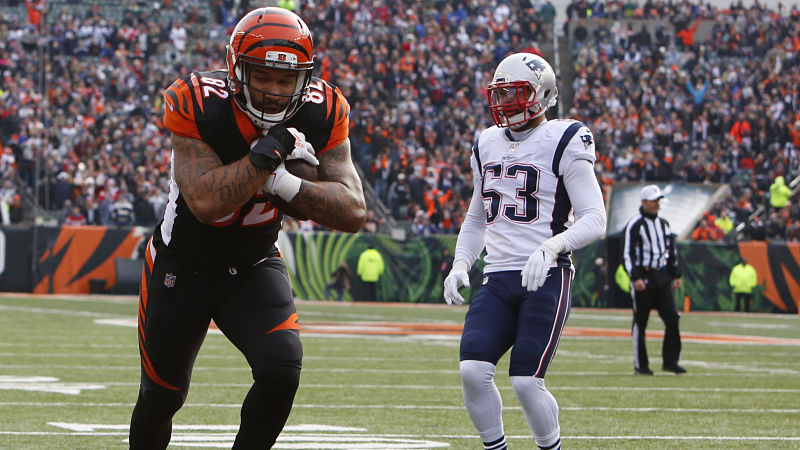 Cincinnati Bengals tight end Cethan Carter and New England Patriots linebacker Kyle Van Noy