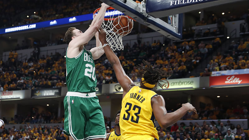 Boston Celtics forward Gordon Hayward and Indiana Pacers center Myles Turner