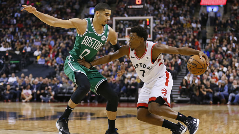 Boston Celtics forward Jayson Tatum and Toronto Raptors guard Kyle Lowry
