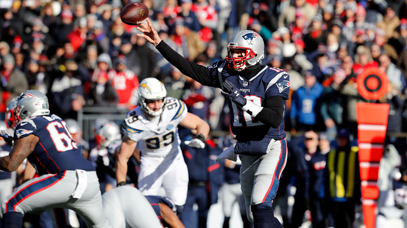 Los Angeles Chargers defensive end Joey Bosa and New England Patriots quarterback Tom Brady