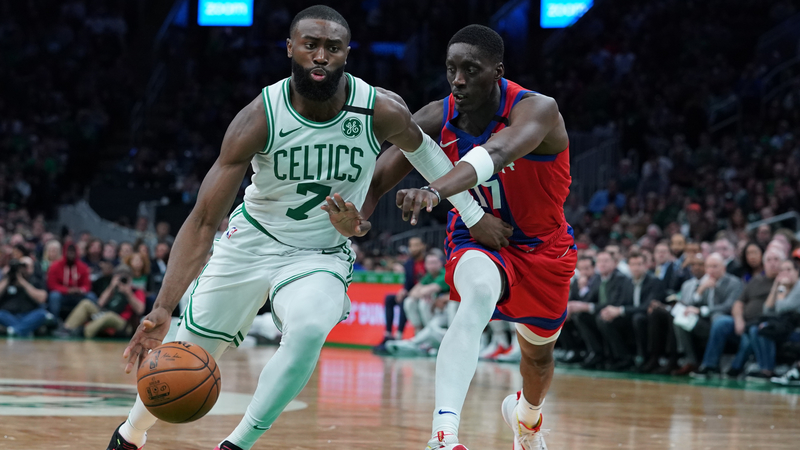 Boston Celtics Guard Jaylen Brown and Detroit Pistons Guard Tony Snell