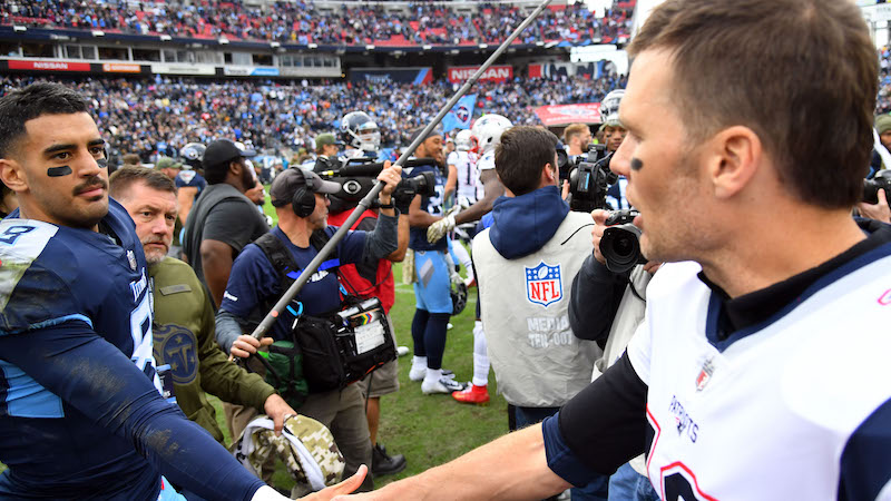 Titans quarterback Marcus Mariota, Patriots quarterback Tom Brady