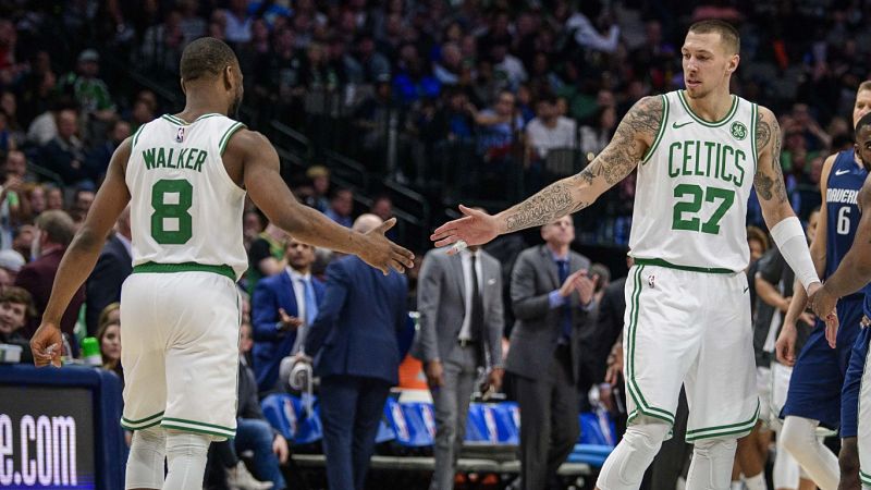 Boston Celtics guard Kemba Walker and forward Daniel Theis