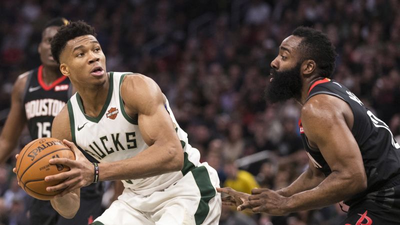 Milwaukee Bucks' Giannis Antetokounmpo and Houston Rockets' James Harden