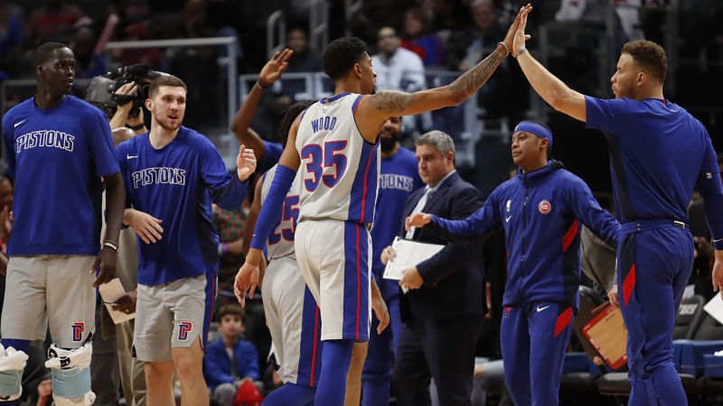 Detroit Pistons forwards Christian Wood and Blake Griffin