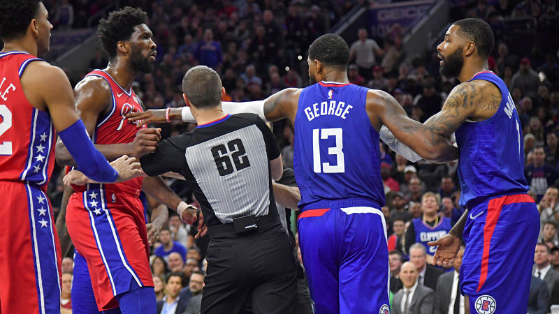 Philadelphia 76ers center Joel Embiid and LA Clippers forward Marcus Morris Sr.