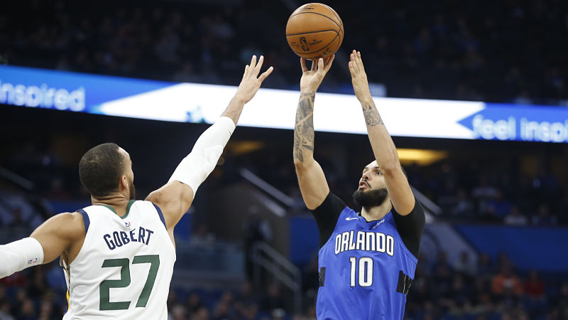 Utah Jazz center Rudy Gobert and Orlando Magic guard Evan Fournier