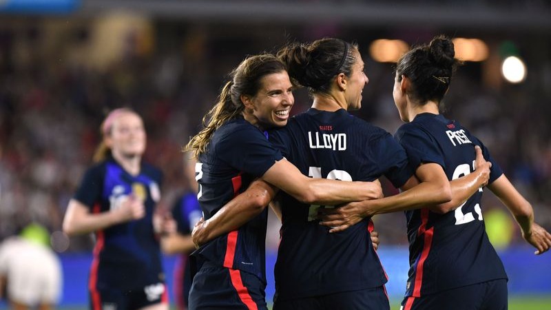 USWNT' forwards Tobin Heath, Carli Lloyd and Christen Press