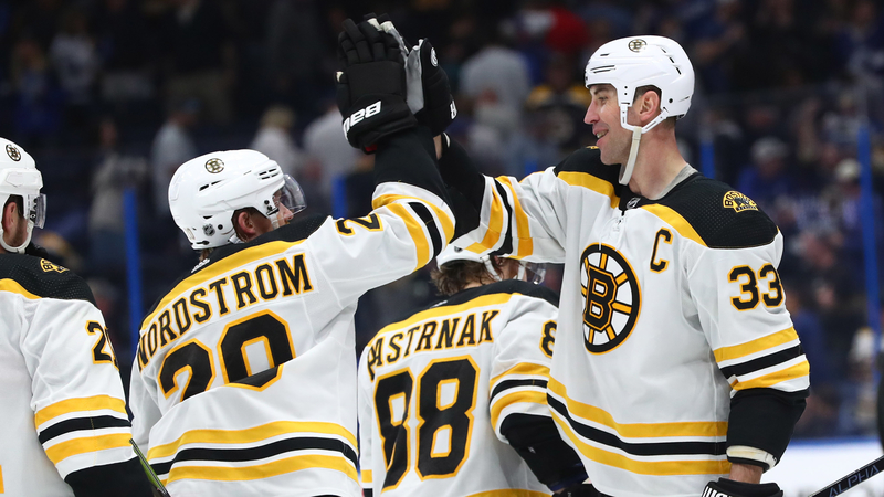 Boston Bruins' Joakim Nordstrom And Zdeno Chara