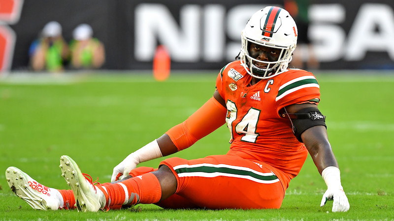 Miami defensive end Trevon Hill