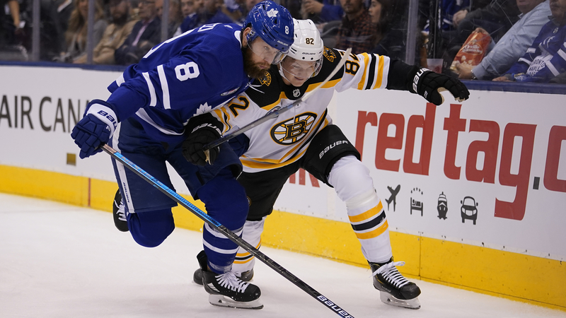 Bruins center Trent Frederic, Toronto Maple Leafs defenseman Jake Muzzin
