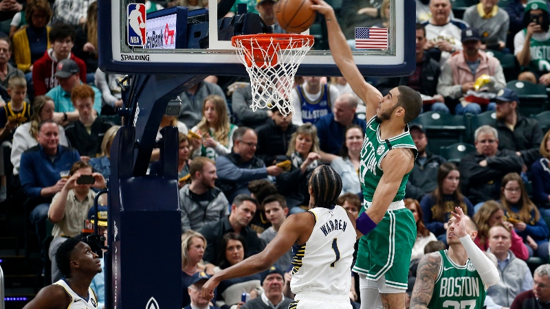 Boston Celtics forward Jayson Tatum and Indiana Pacers