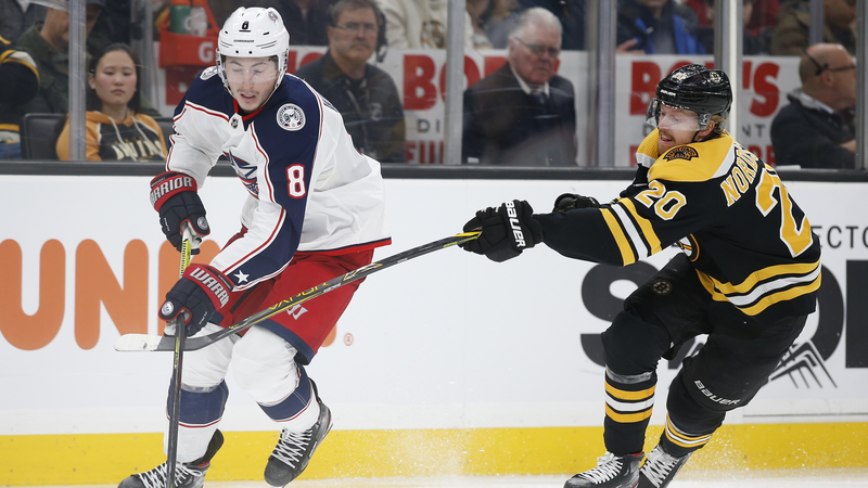 Boston Bruins Forward Joakim Nordstrom And Columbus Blue Jackets Defenseman Zach Werenski