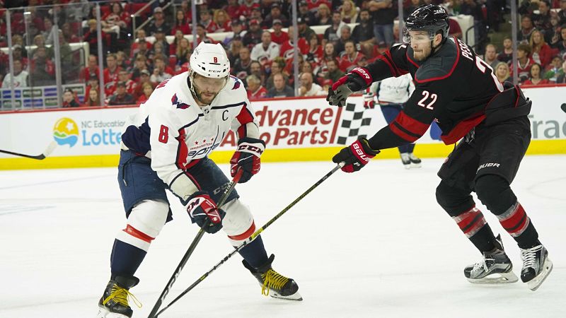 Washington Capitals forward Alex Ovechkin and Carolina Hurricanes defenseman Brett Pesce