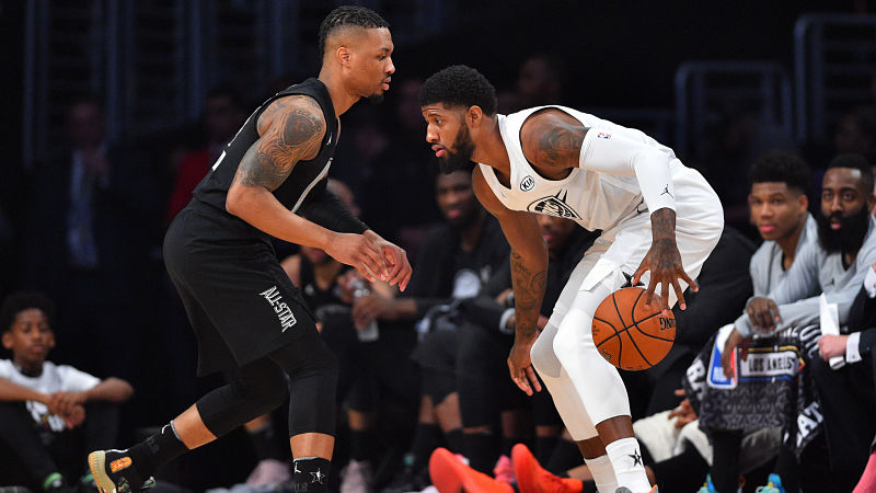 Portland Trail Blazers guard Damian Lillard and Los Angeles Clippers forward Paul George