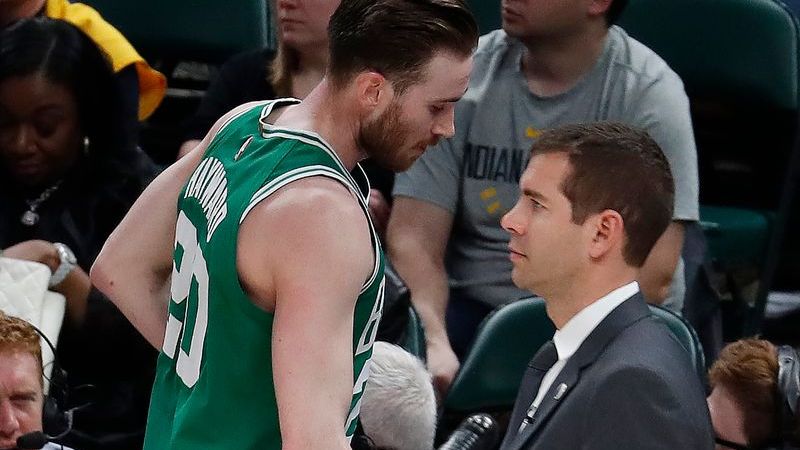 Boston Celtics forward Gordon Hayward, Boston Celtics coach Brad Stevens