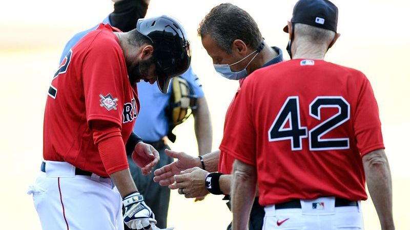 Boston Red Sox left fielder J.D. Martinez, Boston Red Sox manager Ron Roenicke
