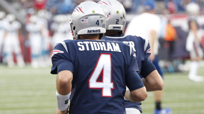 Patriots quarterbacks Jarrett Stidham, Brian Hoyer