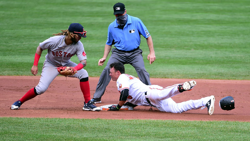 Boston Red Sox infielder Jonathan Arauz and Baltimore Orioles outfielder Ryan Mountcastle