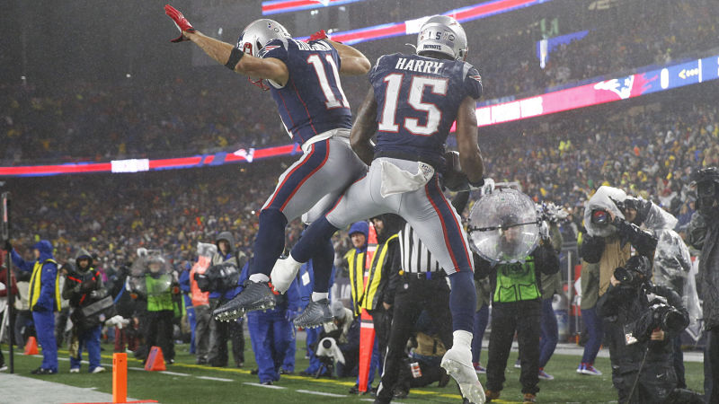 New England Patriots wide receivers Julian Edelman and N'Keal Harry