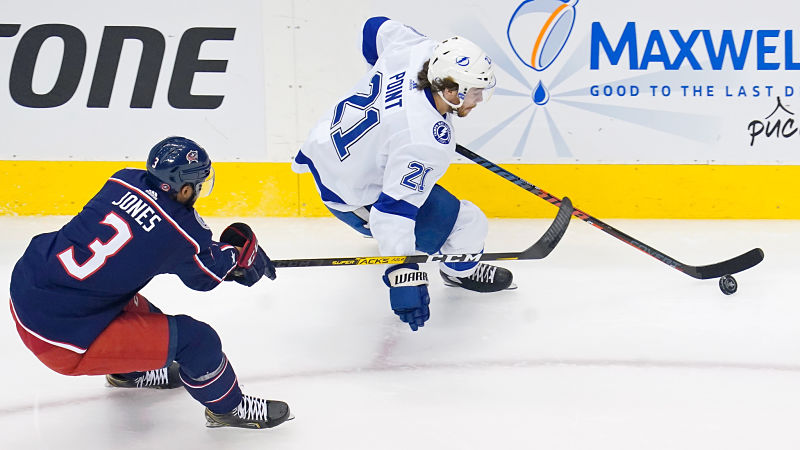 Columbus Blue Jackets defenseman Seth Jones and Tampa Bay Lightning center Brayden Point
