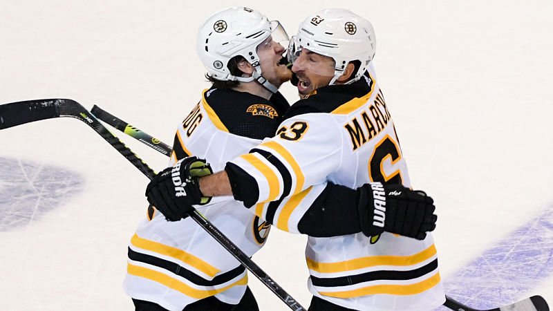 Boston Bruins defenseman Torey Krug and left wing Brad Marchand