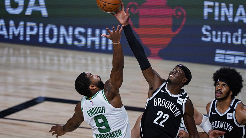 Brooklyn Nets guard Caris LeVert and Boston Celtics guard Brad Wanamaker