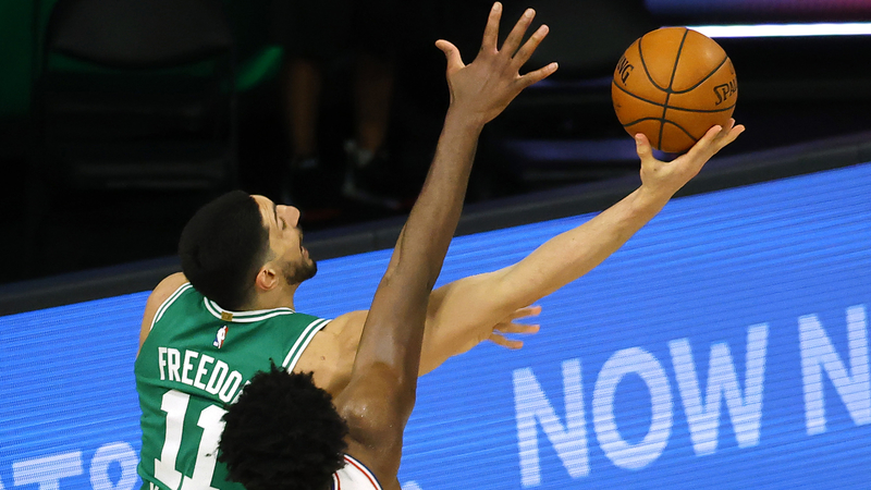 Boston Celtics center Enes Kanter, Philadelphia 76ers center Joel Embiid