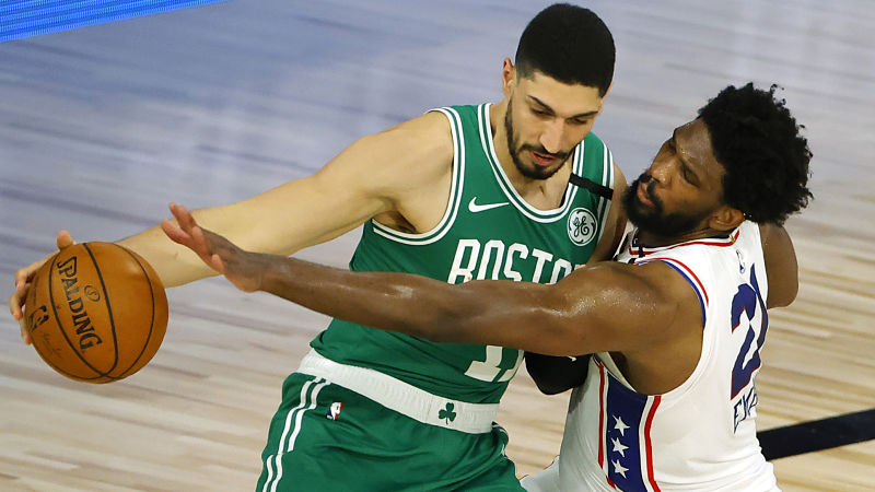 Boston Celtics center Enes Kanter and Philadelphia 76ers center Joel Embiid