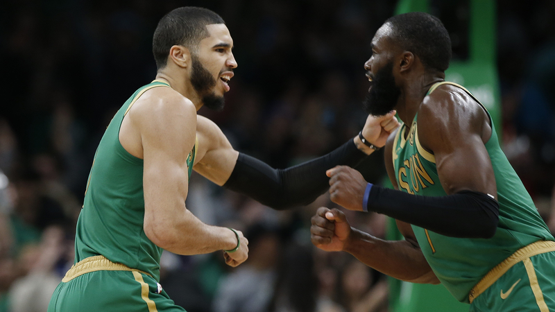 Boston Celtics' Jayson Tatum, Jaylen Brown