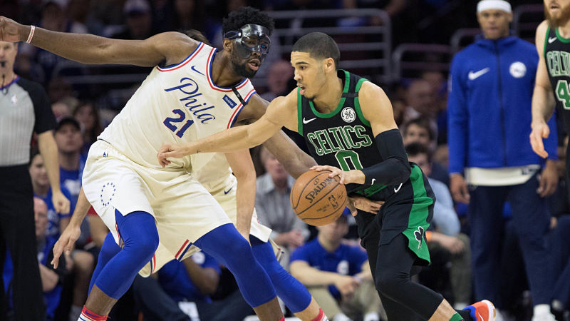 Philadelphia 76ers forward Joel Embiid and Boston Celtics forward Jayson Tatum