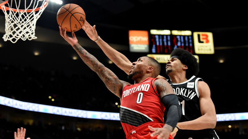 Brooklyn Nets center Jarrett Allen and Portland Trail Blazers guard Damian Lillard