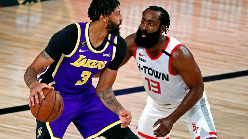 Los Angeles Lakers forward Anthony Davis, Houston Rockets guard James Harden
