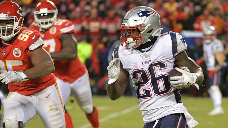 Kansas City Chiefs defensive tackle Chris Jones and New England Patriots running back Sony Michel