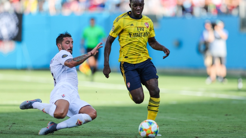 Arsenal striker Eddie Nketiah and Fiorentina defender Federico Ceccherini