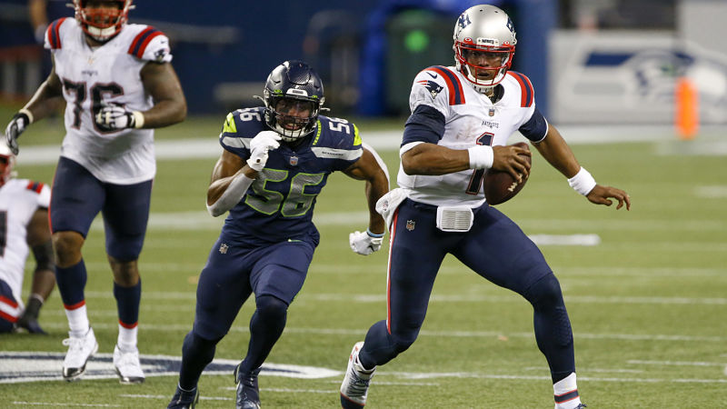 Seattle Seahawks linebacker Jordyn Brooks and New England Patriots quarterback Rex Ryan